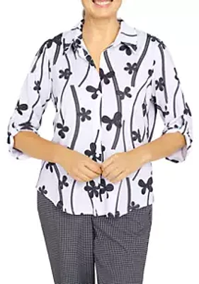 Alfred Dunner Women's Checking In Abstract Floral Button Down Top
