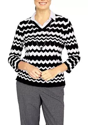 Alfred Dunner Women's Checking Chevron 2-for-1 Sweater