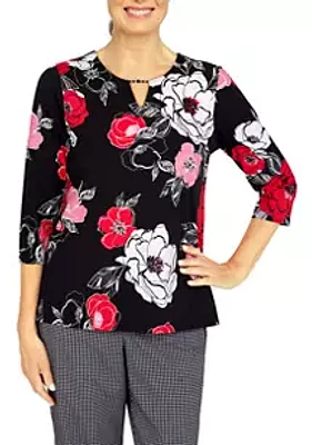 Alfred Dunner Petite Floral Bouquet Knit Top