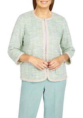 Women's Lady Like Knit Boucle Jacket with Pearl Trim