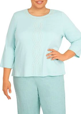 Plus Lady Like  Pearl Twist 3/4 Sleeve Knit Top