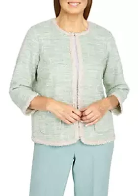 Alfred Dunner Petite Lady Like Knit Boucle Jacket with Pearl Trim