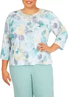 Alfred Dunner Petite Lady Like Women's Watercolor Lace Neck Burnout Top