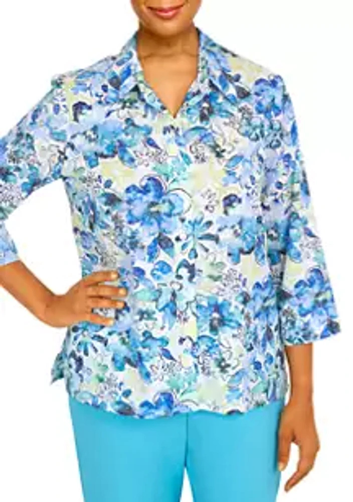 Alfred Dunner Women's Watercolor Floral Woven Top