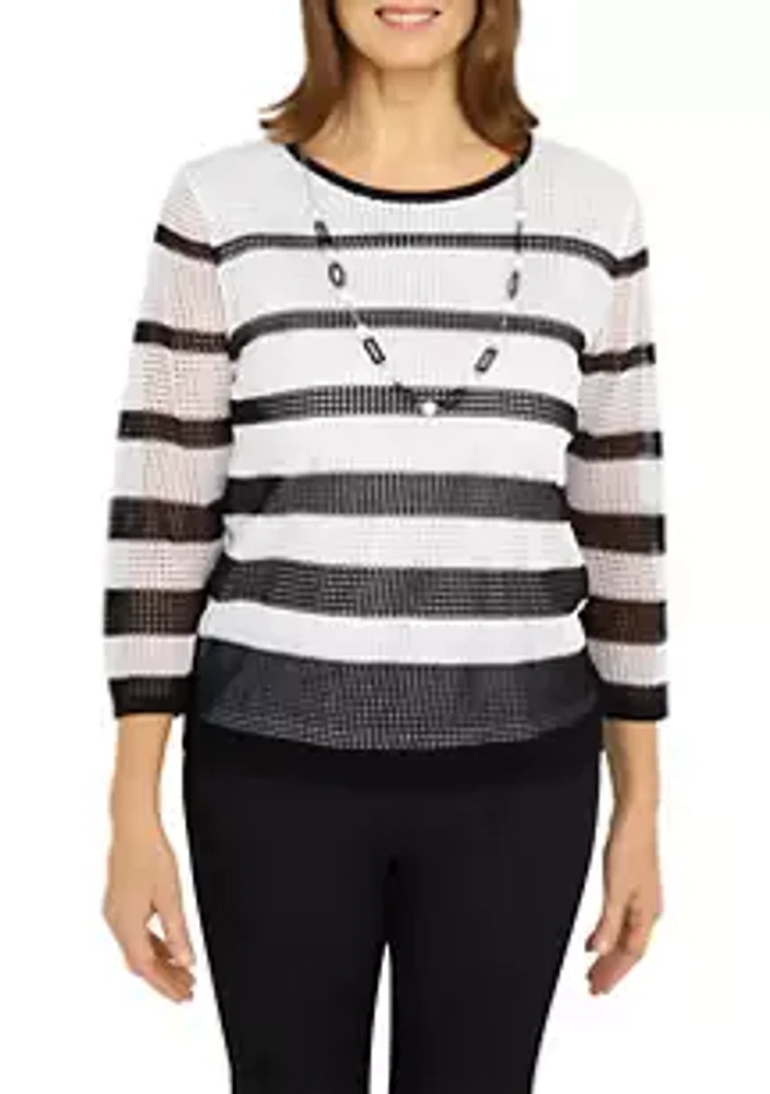 Alfred Dunner Women's 3/4 Sleeve Mesh Striped Top