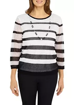 Alfred Dunner Women's 3/4 Sleeve Mesh Striped Top