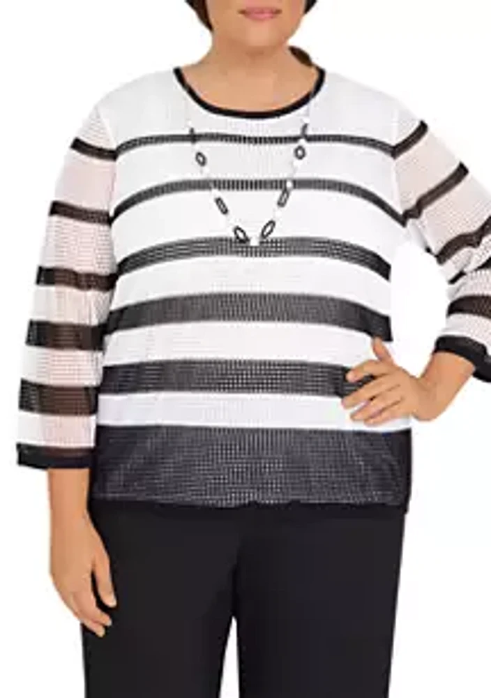 Alfred Dunner Plus Mesh Stripe Shirt