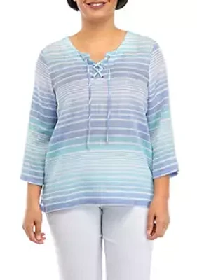 Alfred Dunner Petite Stripe Tie Neck Shirt