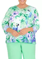 Alfred Dunner Plus 3/4 Sleeve Tropical Parrot Knit Top