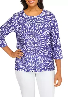 Alfred Dunner Petite Medallion Monotone Top
