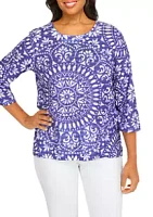 Alfred Dunner Petite Medallion Monotone Top
