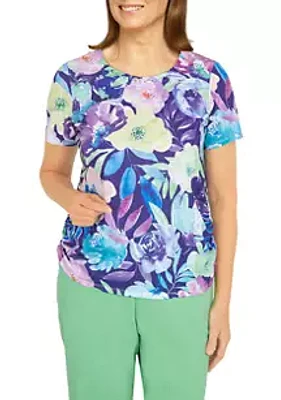 Alfred Dunner Petite Watercolor Floral Print Top