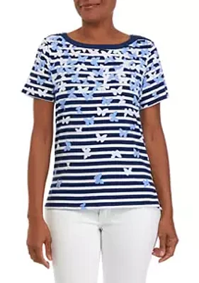 Alfred Dunner Women's Cascading Butterfly Stripe Top