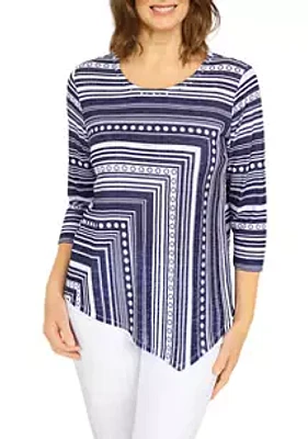 Alfred Dunner Women's Spliced Dot Striped Top