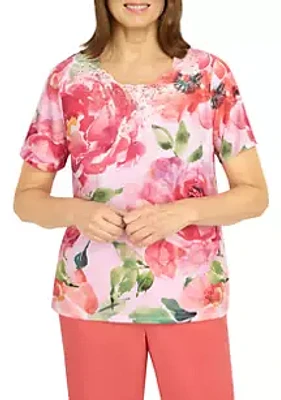 Alfred Dunner Petite Dramatic Floral Printed Top