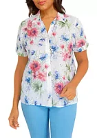 Alfred Dunner Women's Short and Sweet Florals Eyelet Print Top