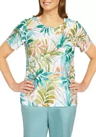 Alfred Dunner Women's Coconut Grove Tropical Leaves Top