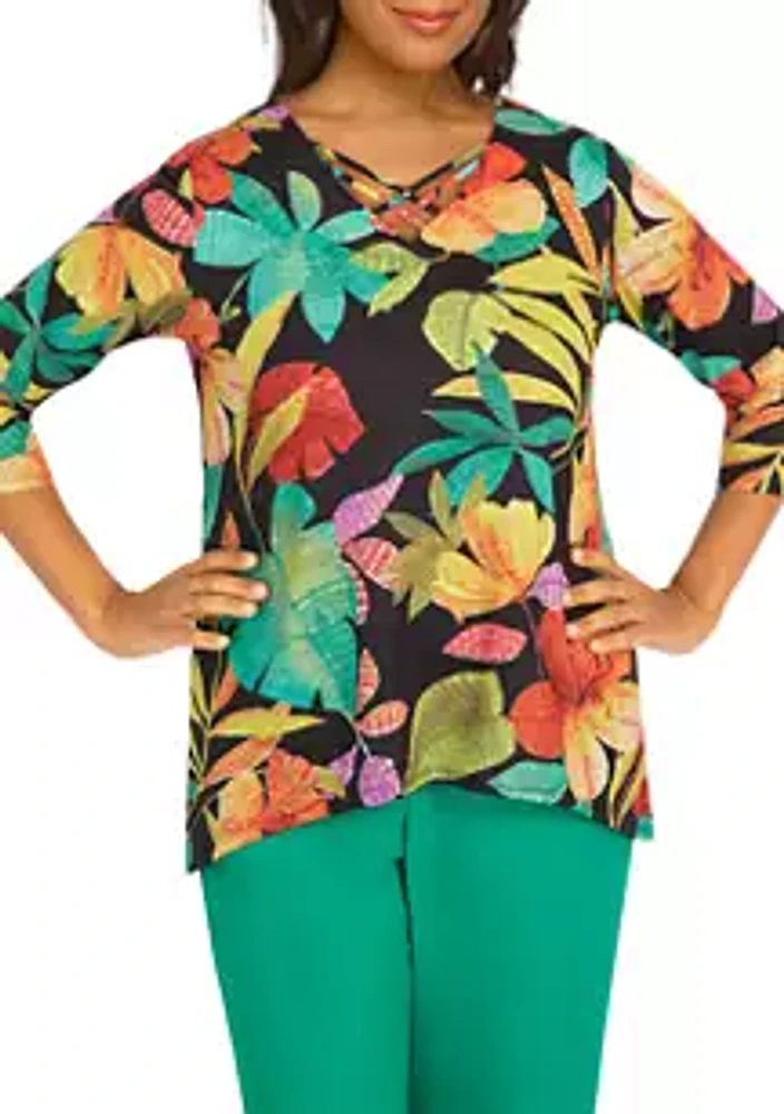Alfred Dunner Women's Island Vibes Floral Tropical Top