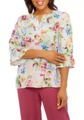 Alfred Dunner Women's Floral Printed Shirt with Lace Trim
