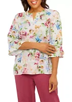 Alfred Dunner Women's Floral Printed Shirt with Lace Trim