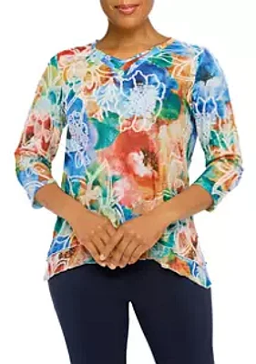 Alfred Dunner Plus Moody Blues Watercolor Floral Top