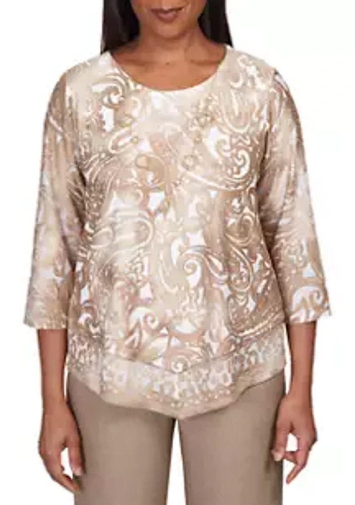 Alfred Dunner Plus Mulberry Street Paisley Jacquard Top