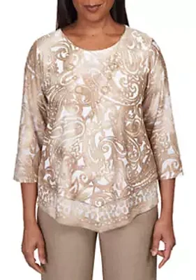 Alfred Dunner Plus Mulberry Street Paisley Jacquard Top