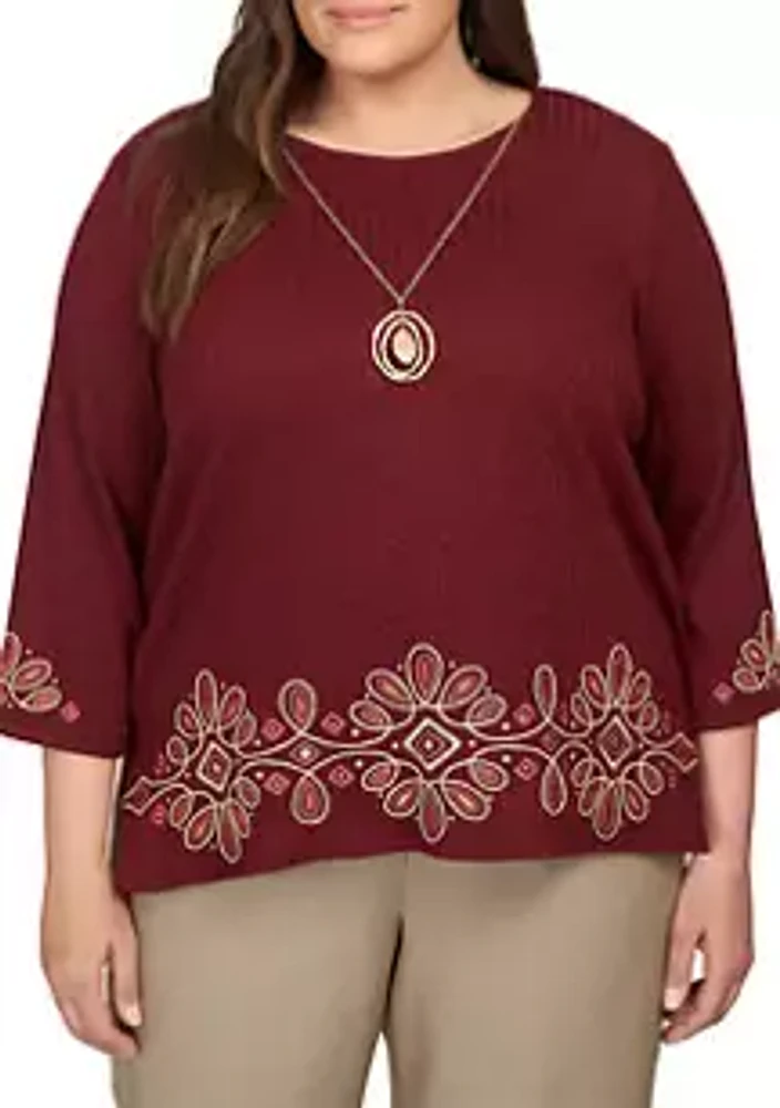Alfred Dunner Plus Mulberry Street Medallion Border Embroidery Top