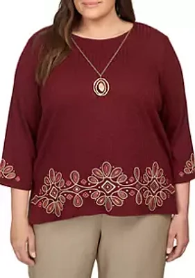 Alfred Dunner Plus Mulberry Street Medallion Border Embroidery Top