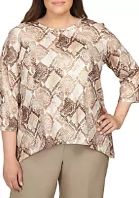Alfred Dunner Plus Mulberry Street Python Top with Shimmer