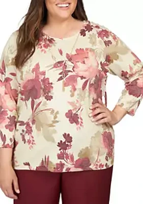 Alfred Dunner Plus Mulberry Street Floral Shimmer Print Top
