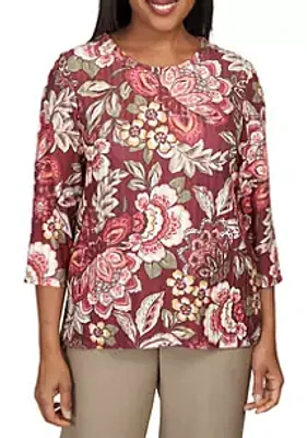 Alfred Dunner Petite Mulberry Street Jacobean Floral Top