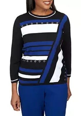 Alfred Dunner Women's Downtown Vibe Split Stripes Sweater
