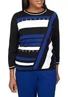 Alfred Dunner Women's Downtown Vibe Split Stripes Sweater