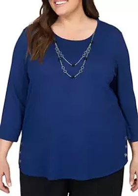 Alfred Dunner Plus Size Downtown Vibe Heather Mélange Top with Necklace