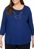 Alfred Dunner Plus Size Downtown Vibe Heather Mélange Top with Necklace