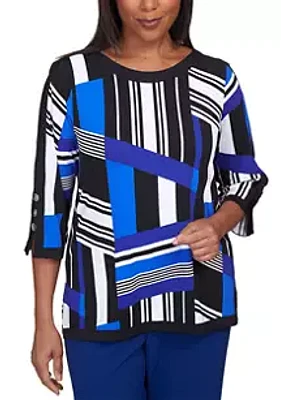 Alfred Dunner Petite Downtown Vibe Stripe Patch Top