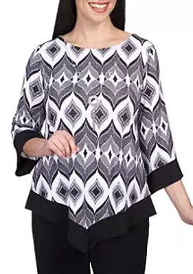 Alfred Dunner Petite Downtown Vibe Art Deco Biadere Top