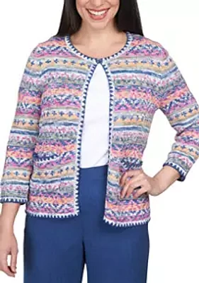 Alfred Dunner Women's Chelsea Market Multi Texture Stripe Cardigan