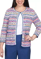 Alfred Dunner Women's Chelsea Market Multi Texture Stripe Cardigan