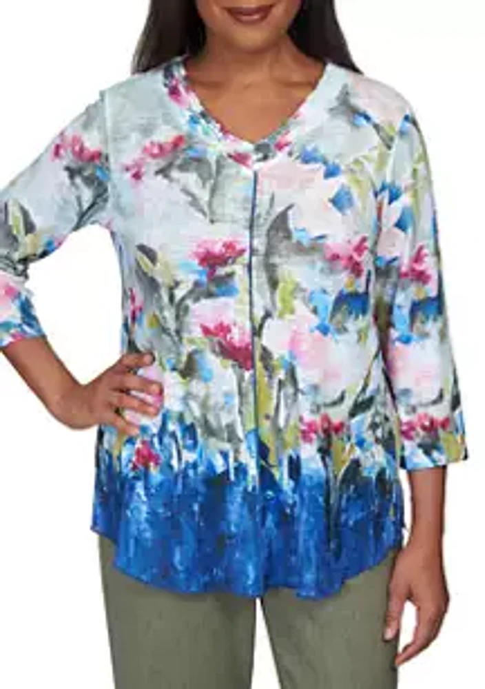 Alfred Dunner Petite Chelsea Market Border Abstract Top