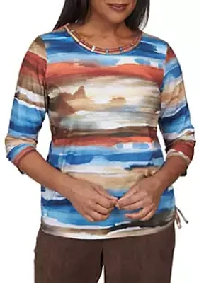 Alfred Dunner Women's Autumn Weekend Watercolor Stripe Biadere Top