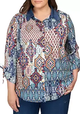Alfred Dunner Plus Ethnic Medallion Patch Shirt
