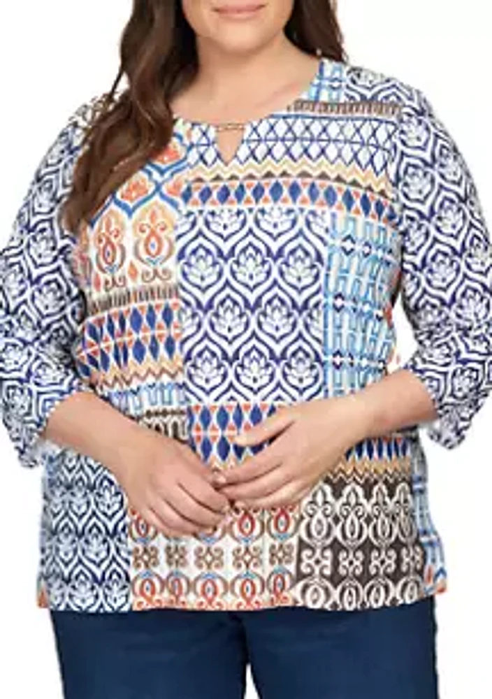 Alfred Dunner Plus Ethnic Patchwork Shirt