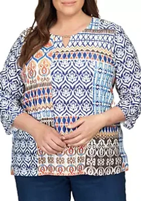 Alfred Dunner Plus Ethnic Patchwork Shirt