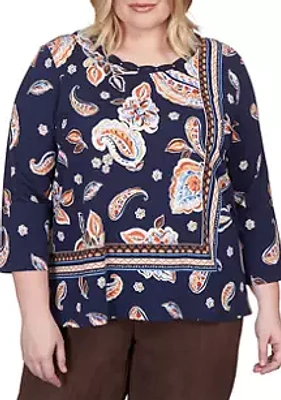 Alfred Dunner Plus Paisley Border Print Top