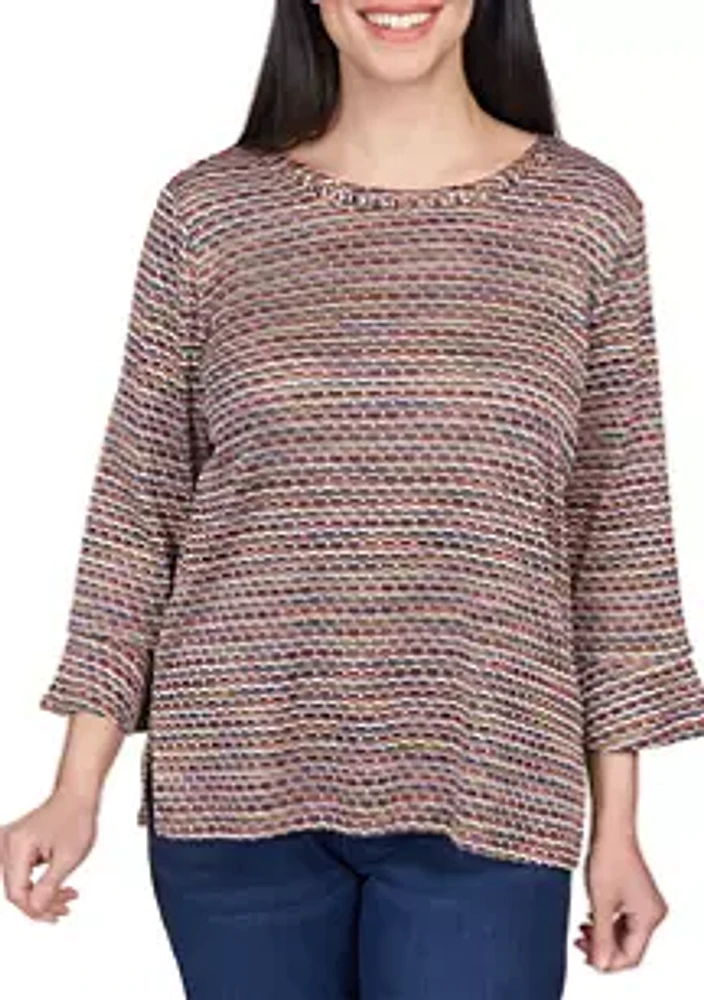 Alfred Dunner Petite Space Dye Stripe Sweater