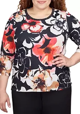 Alfred Dunner Plus Drama Shadow Floral Top