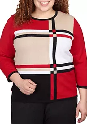 Alfred Dunner Plus Color Block Plaid Sweater