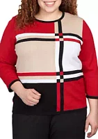 Alfred Dunner Plus Color Block Plaid Sweater